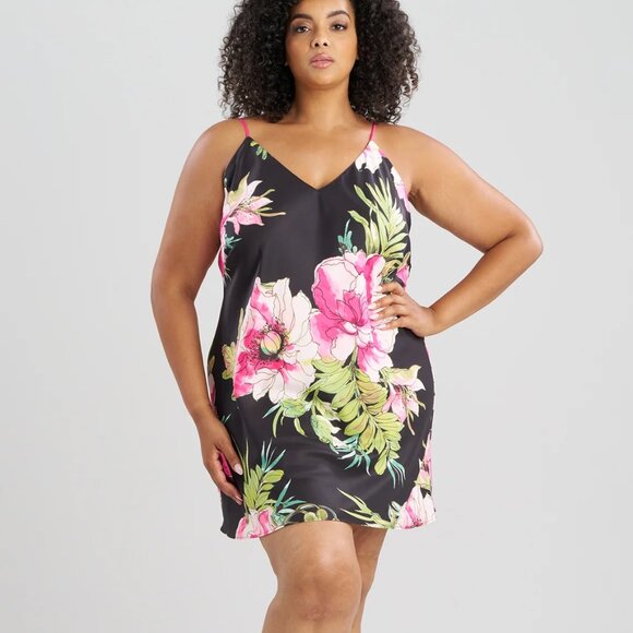 NWT $120 NATORI Sonomi Chemise Nightgown Slip Loungewear Black Pink Floral SMALL - Picture 4 of 4